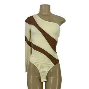 NEW JLUXLABEL Small Women “Own the Moment" bodysuit One Shoulder Mesh Panel P20v